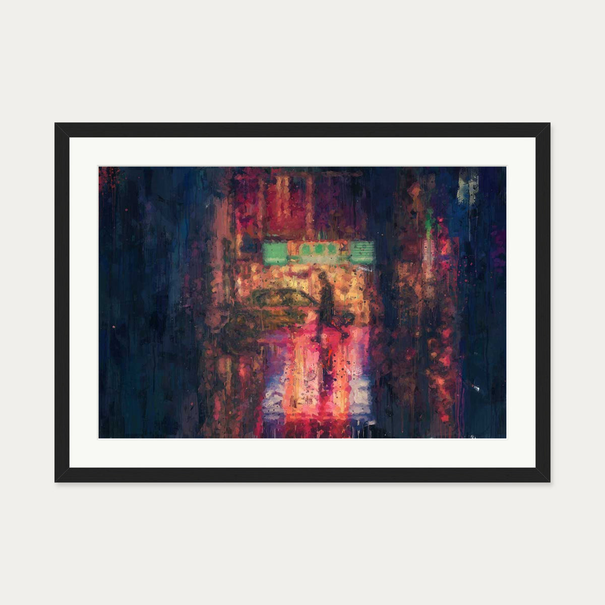 New York City At Night Impressionist Art Print — 50 x 70 cm — Black Frame