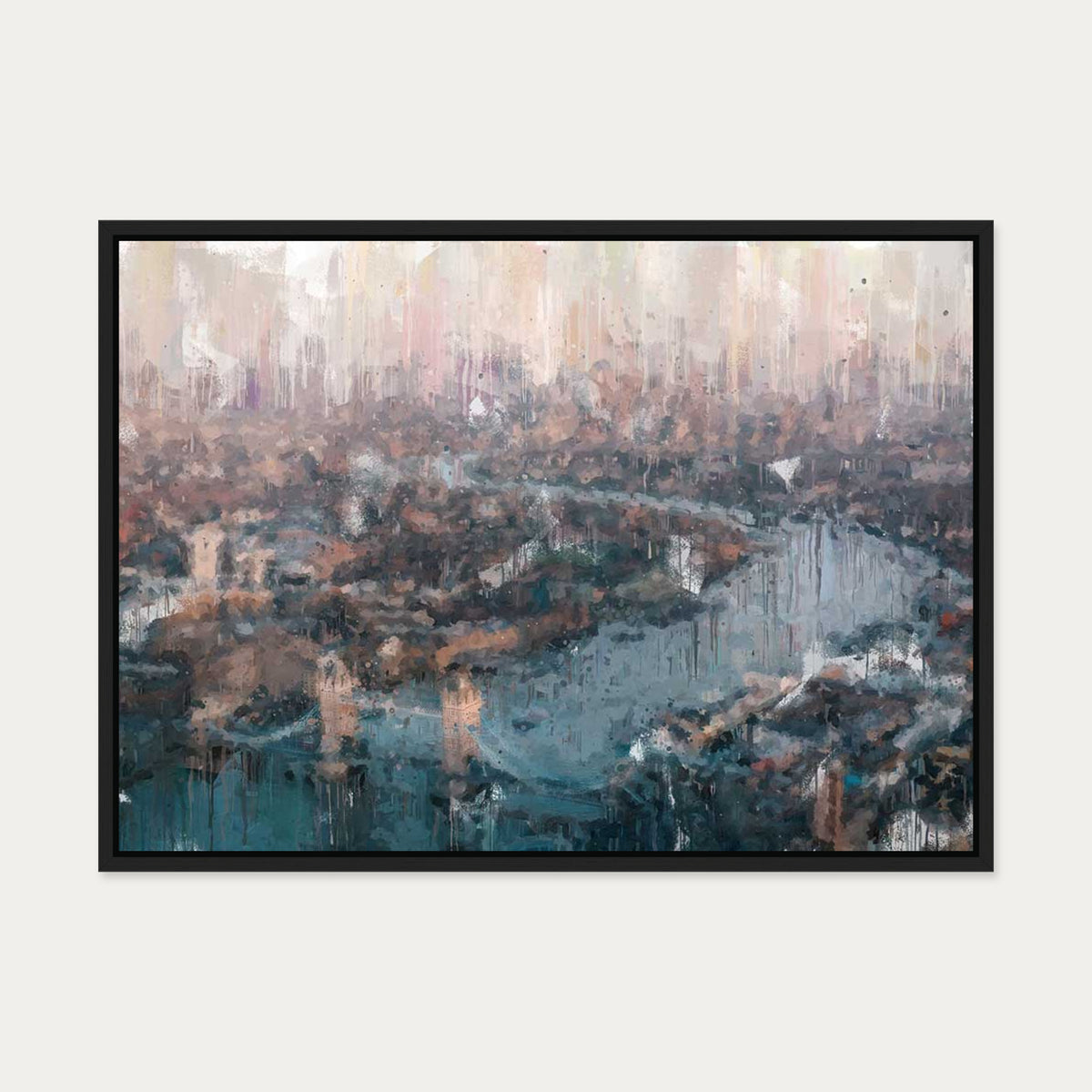 River Thames London Canvas Art — 50 x 70 cm — Black Frame