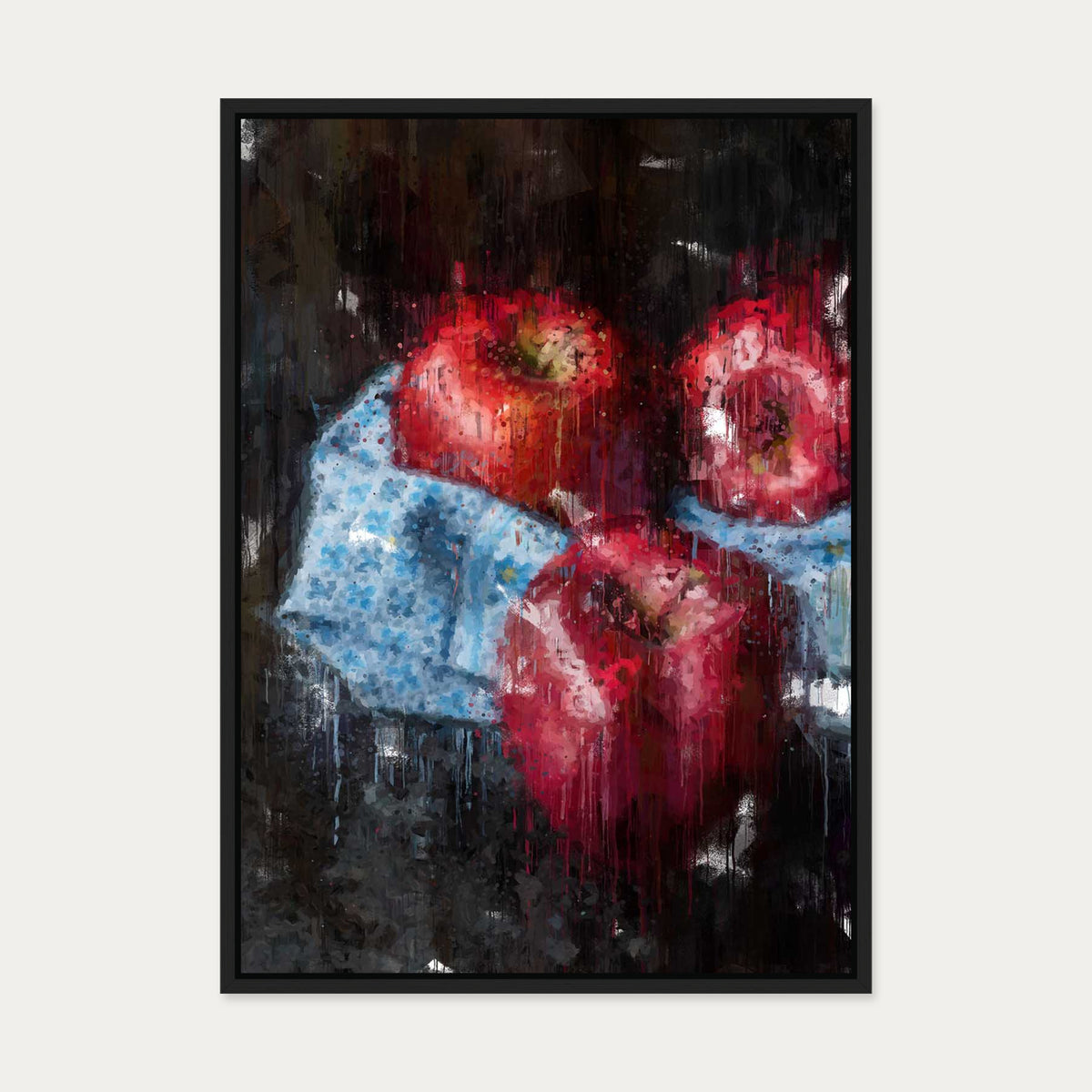 Red Apples Still Life Canvas Art — 50 x 70 cm — Black Frame