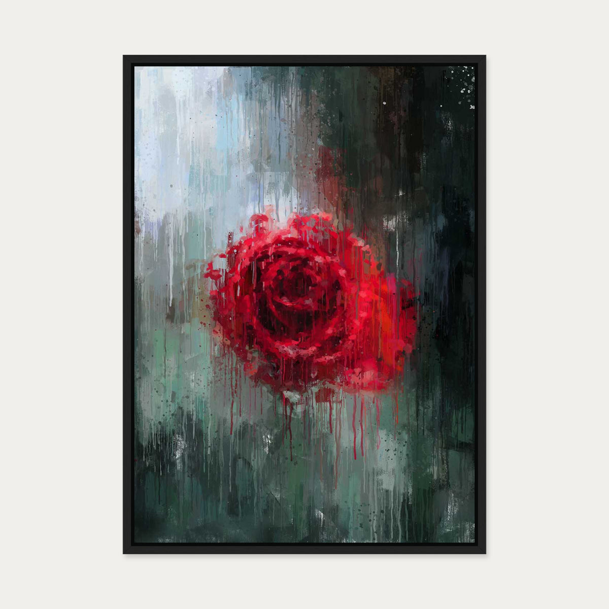 Red Rose Impressionist Canvas Art — 50 x 70 cm — Black Frame