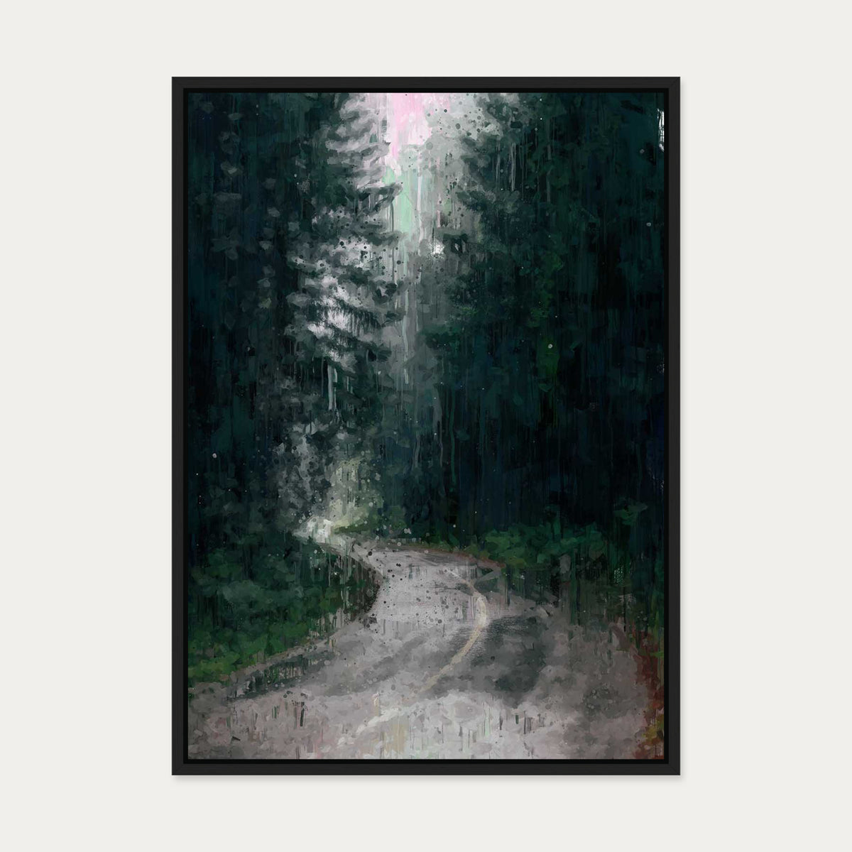 The Long Road Forest Painting Canvas Art — 50 x 70 cm — Black Frame