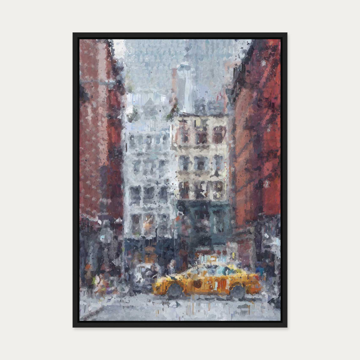 New York Taxi Impressionist Painting Canvas Art — 50 x 70 cm — Black Frame