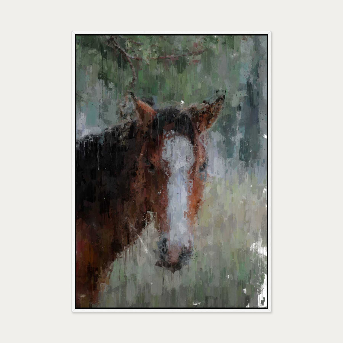 Horse Portrait Painting Canvas Art — 70 x 100 cm — White Frame