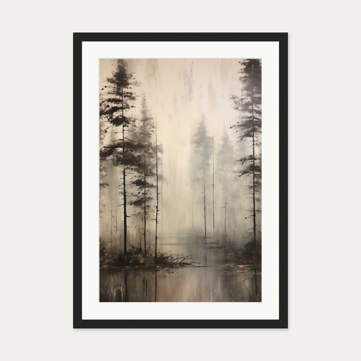 Foggy Lake Wall Art Print — 50 x 70 cm — Black Frame