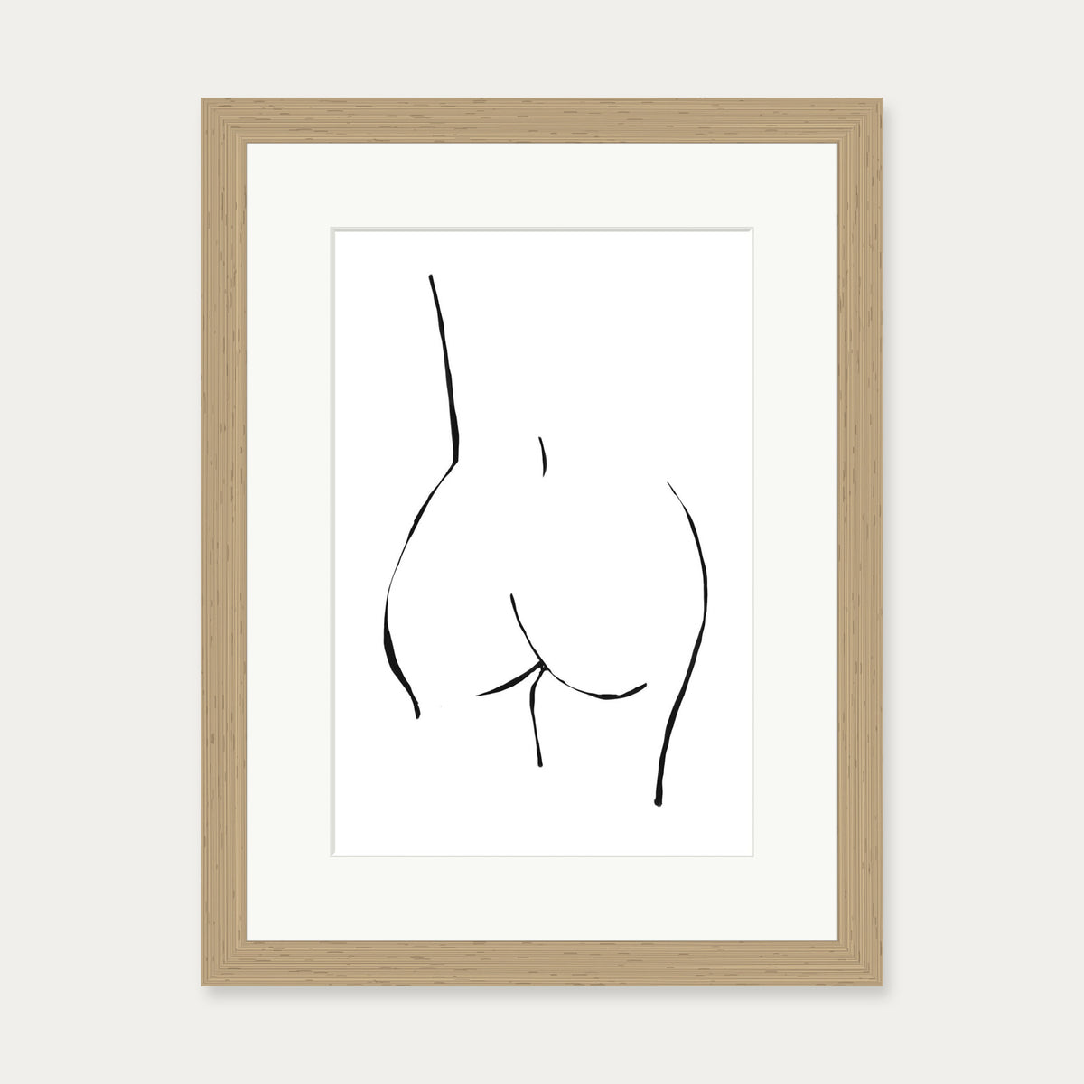 Line Drawing Nude Art Print — 30 x 40 cm — Oak Frame