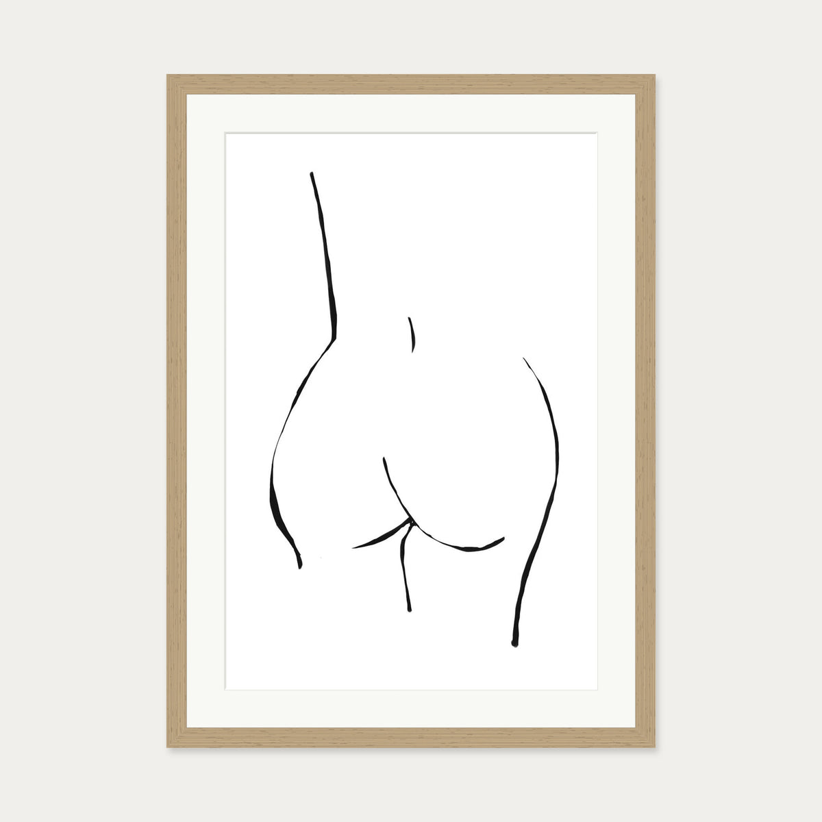 Line Drawing Nude Art Print — 50 x 70 cm — Oak Frame