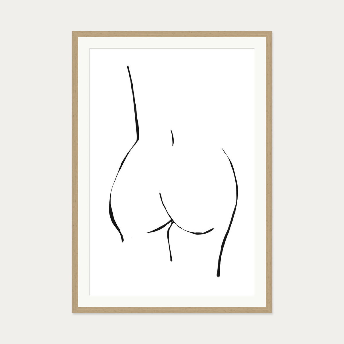 Line Drawing Nude Art Print — 70 x 100 cm — Oak Frame