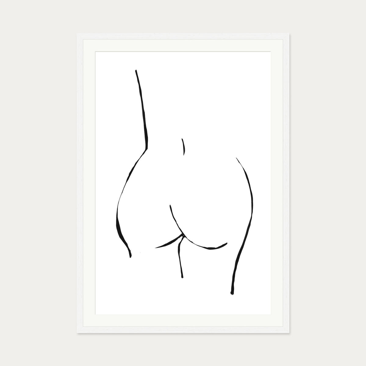 Line Drawing Nude Art Print — 70 x 100 cm — White Frame
