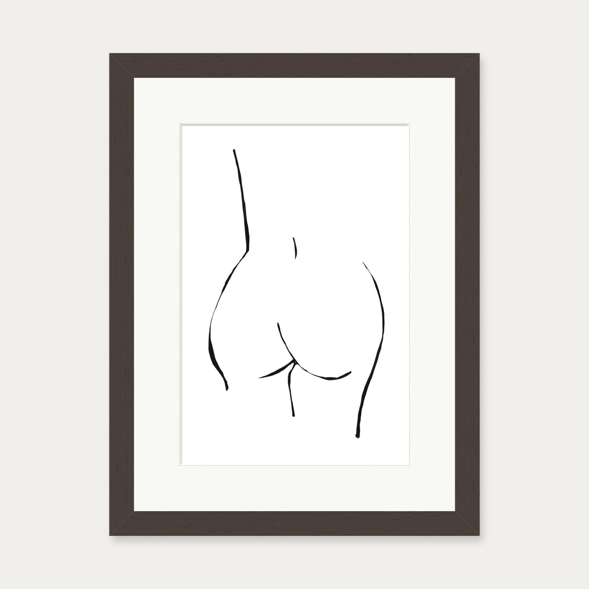 Line Drawing Nude Art Print — 30 x 40 cm — Brown Frame