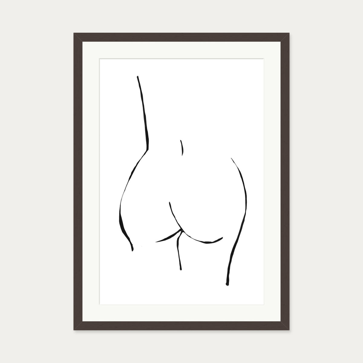 Line Drawing Nude Art Print — 50 x 70 cm — Brown Frame