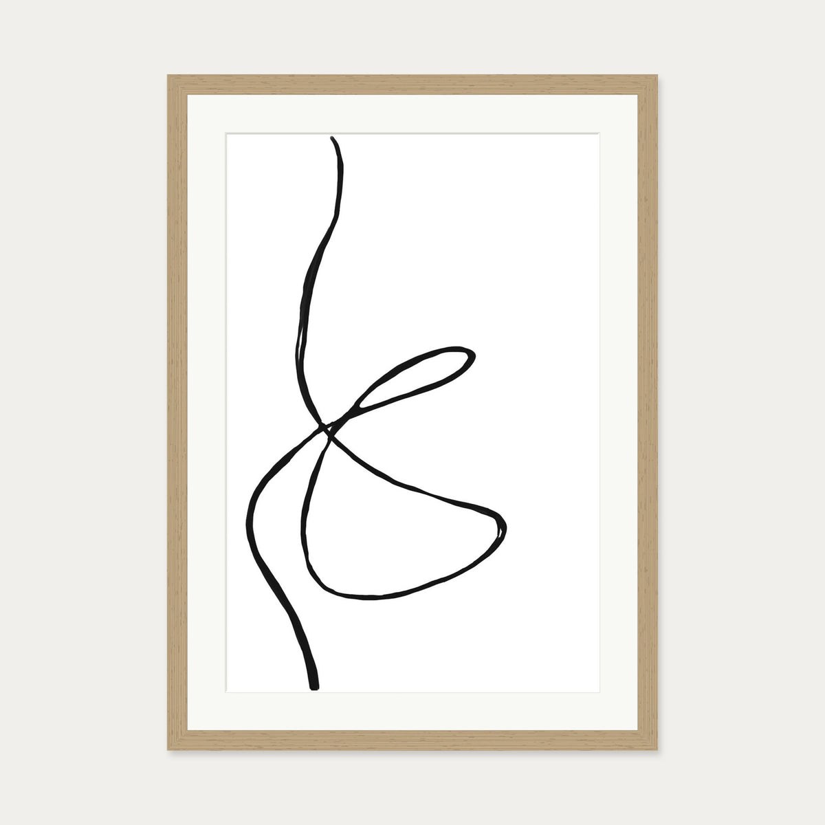 Modern Line Drawing Art Print — 50 x 70 cm — Oak Frame