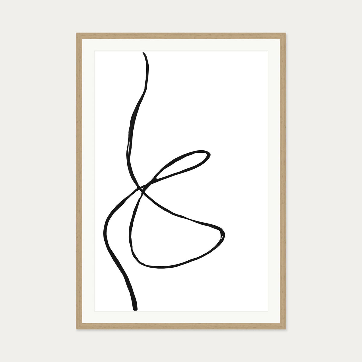 Modern Line Drawing Art Print — 70 x 100 cm — Oak Frame
