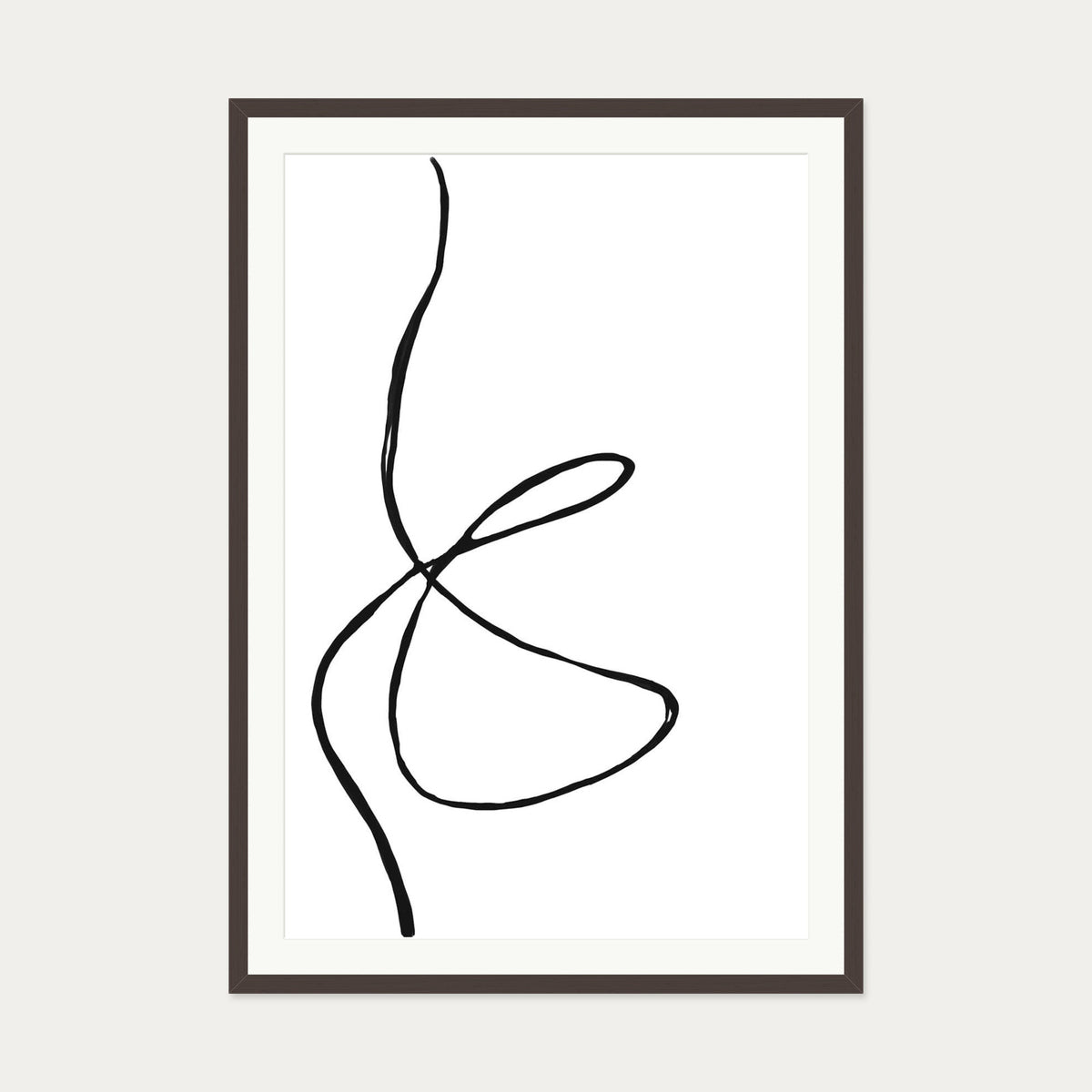 Modern Line Drawing Art Print — 70 x 100 cm — Brown Frame