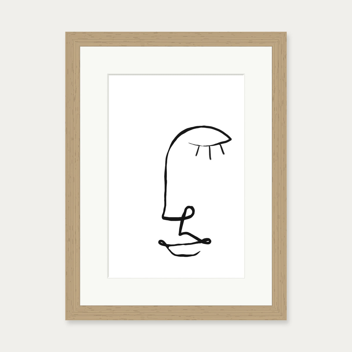 Face Line Drawing Art Print — 30 x 40 cm — Oak Frame