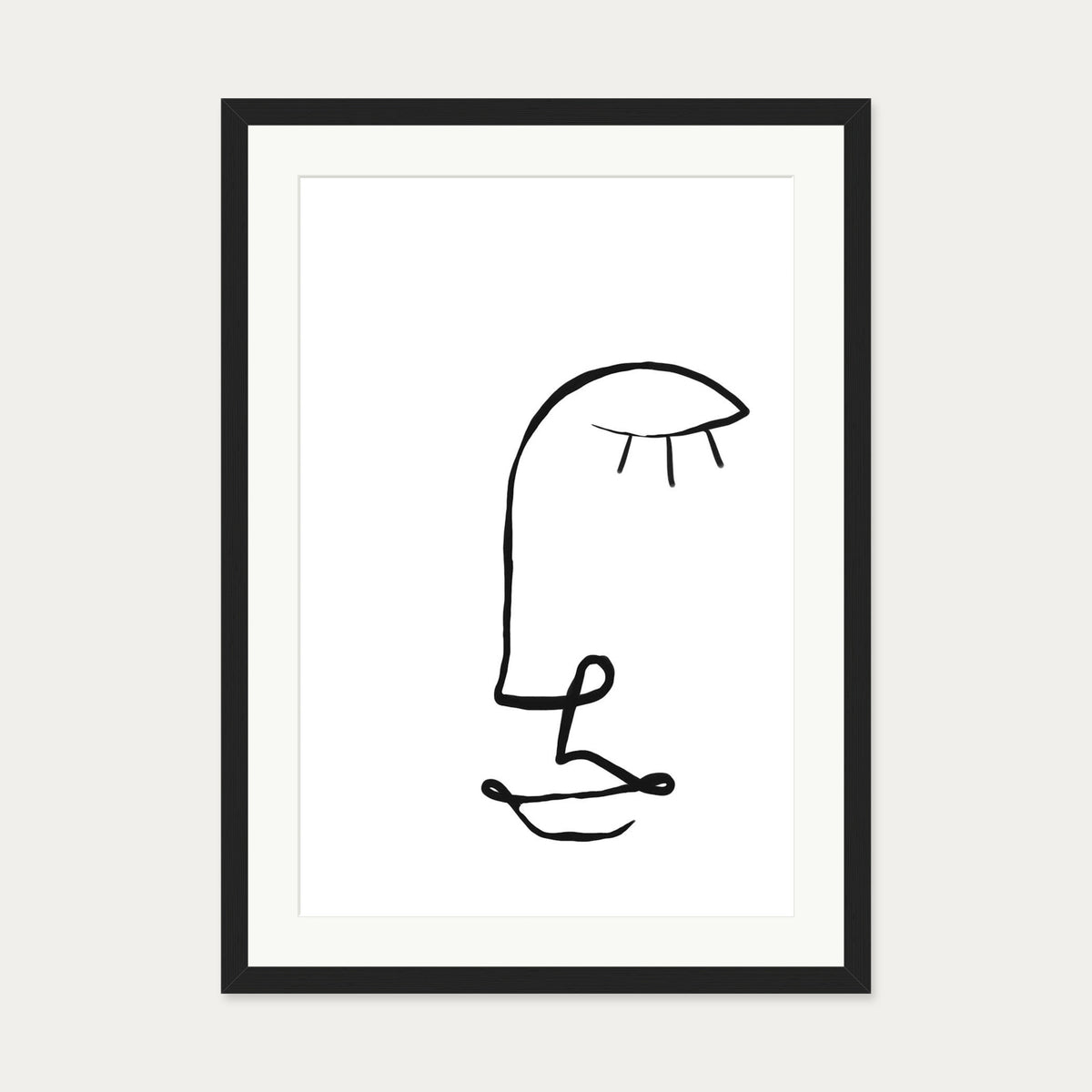 Face Line Drawing Art Print — 50 x 70 cm — Black Frame