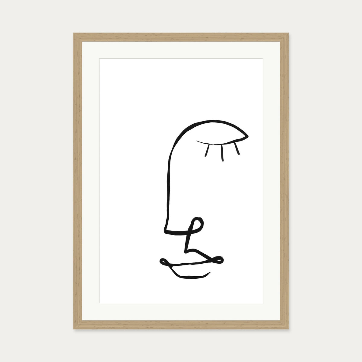 Face Line Drawing Art Print — 50 x 70 cm — Oak Frame