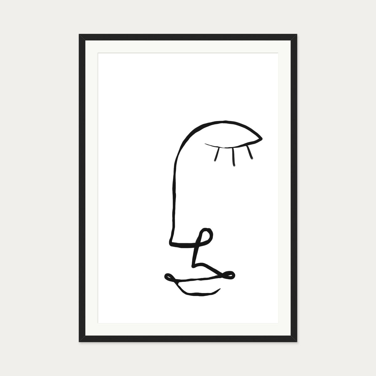 Face Line Drawing Art Print — 70 x 100 cm — Black Frame
