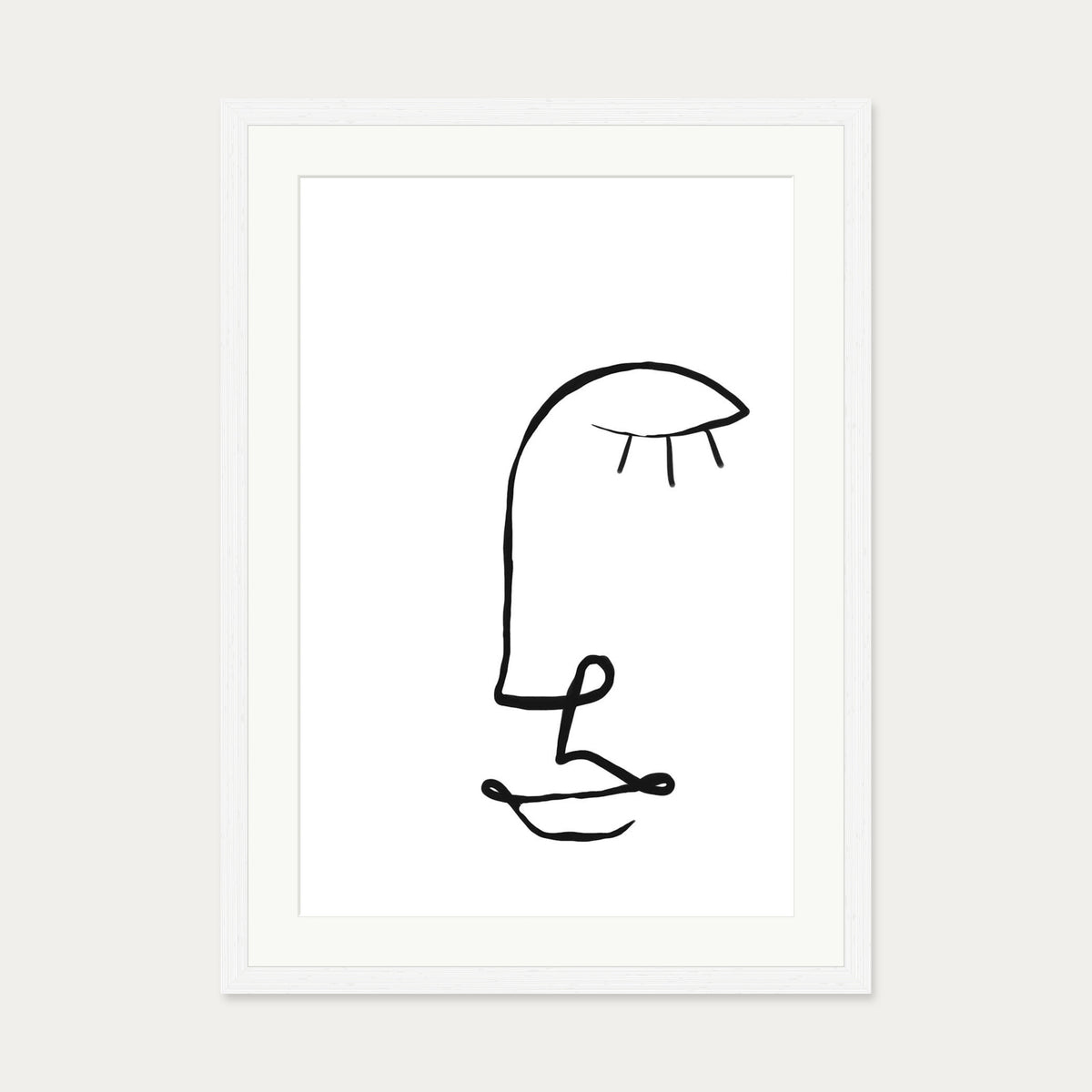 Face Line Drawing Art Print — 50 x 70 cm — White Frame