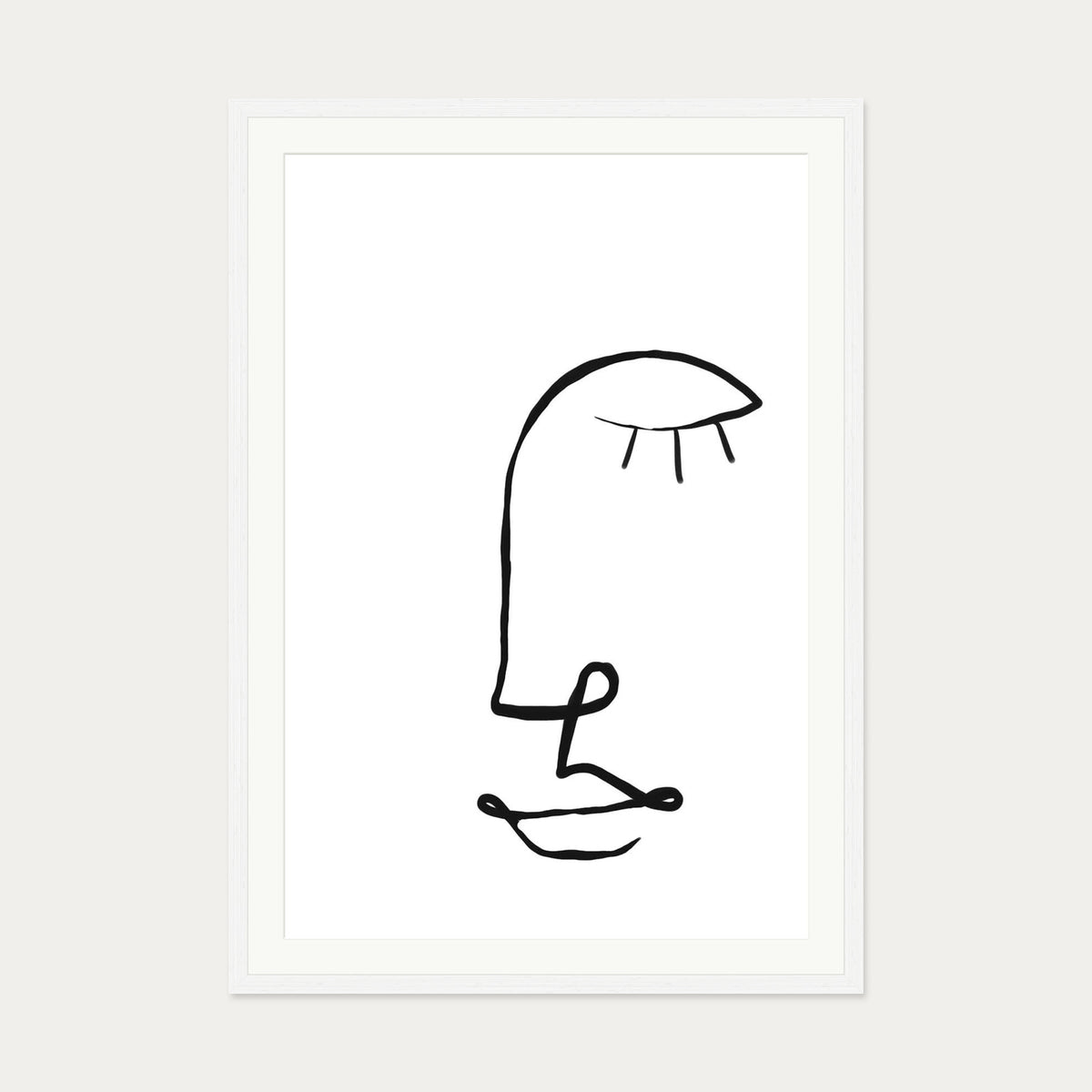 Face Line Drawing Art Print — 70 x 100 cm — White Frame