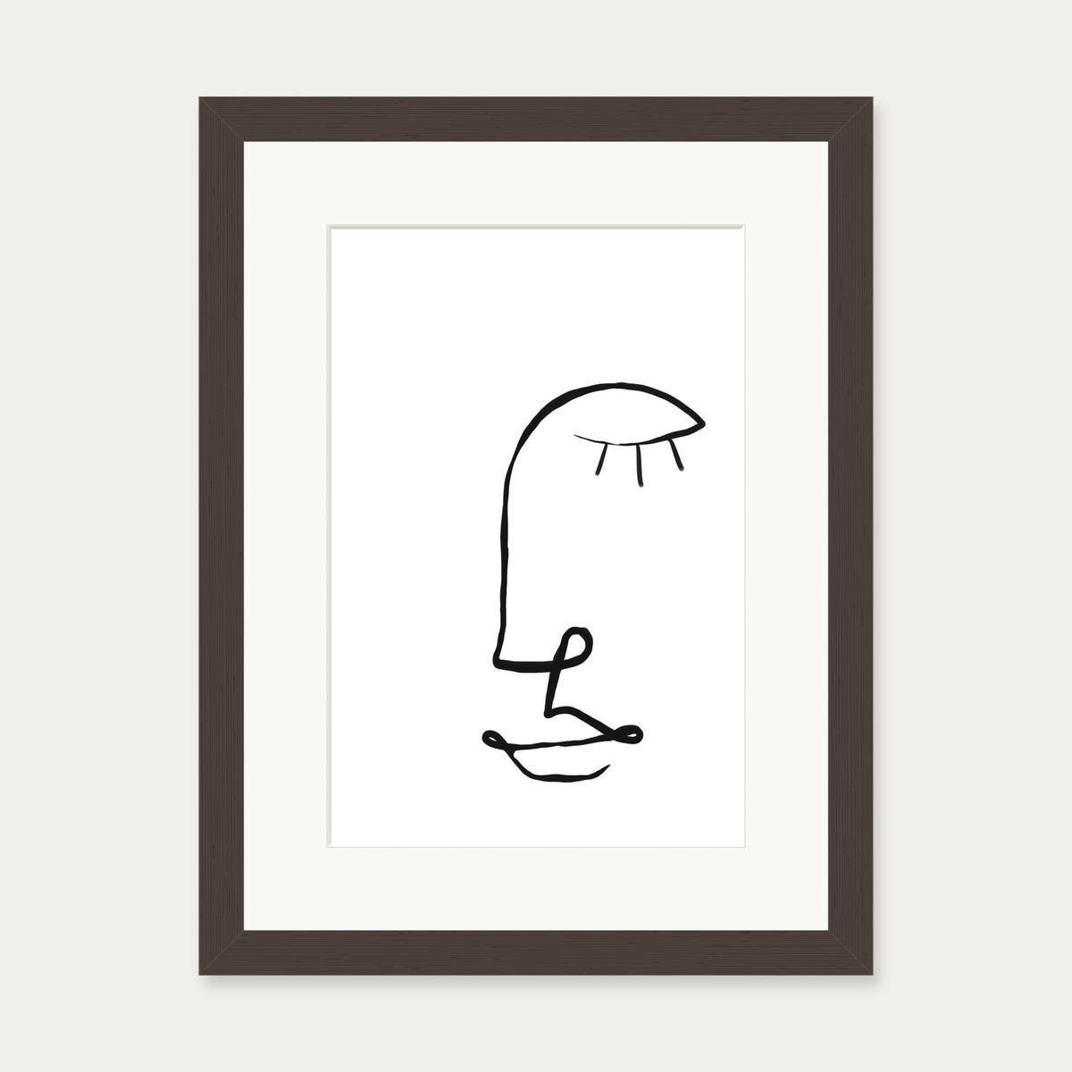 Face Line Drawing Art Print — 30 x 40 cm — Brown Frame