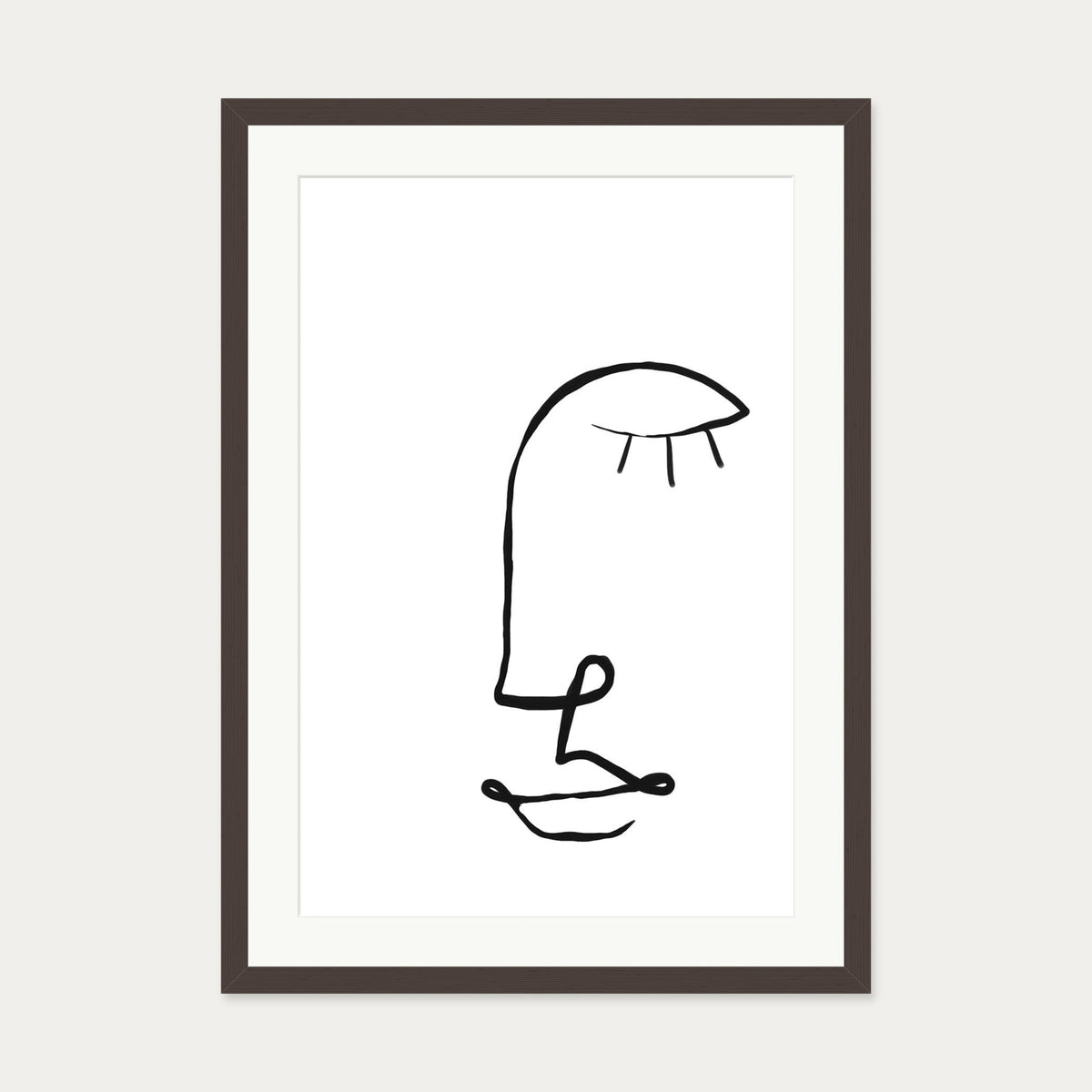 Face Line Drawing Art Print — 50 x 70 cm — Brown Frame