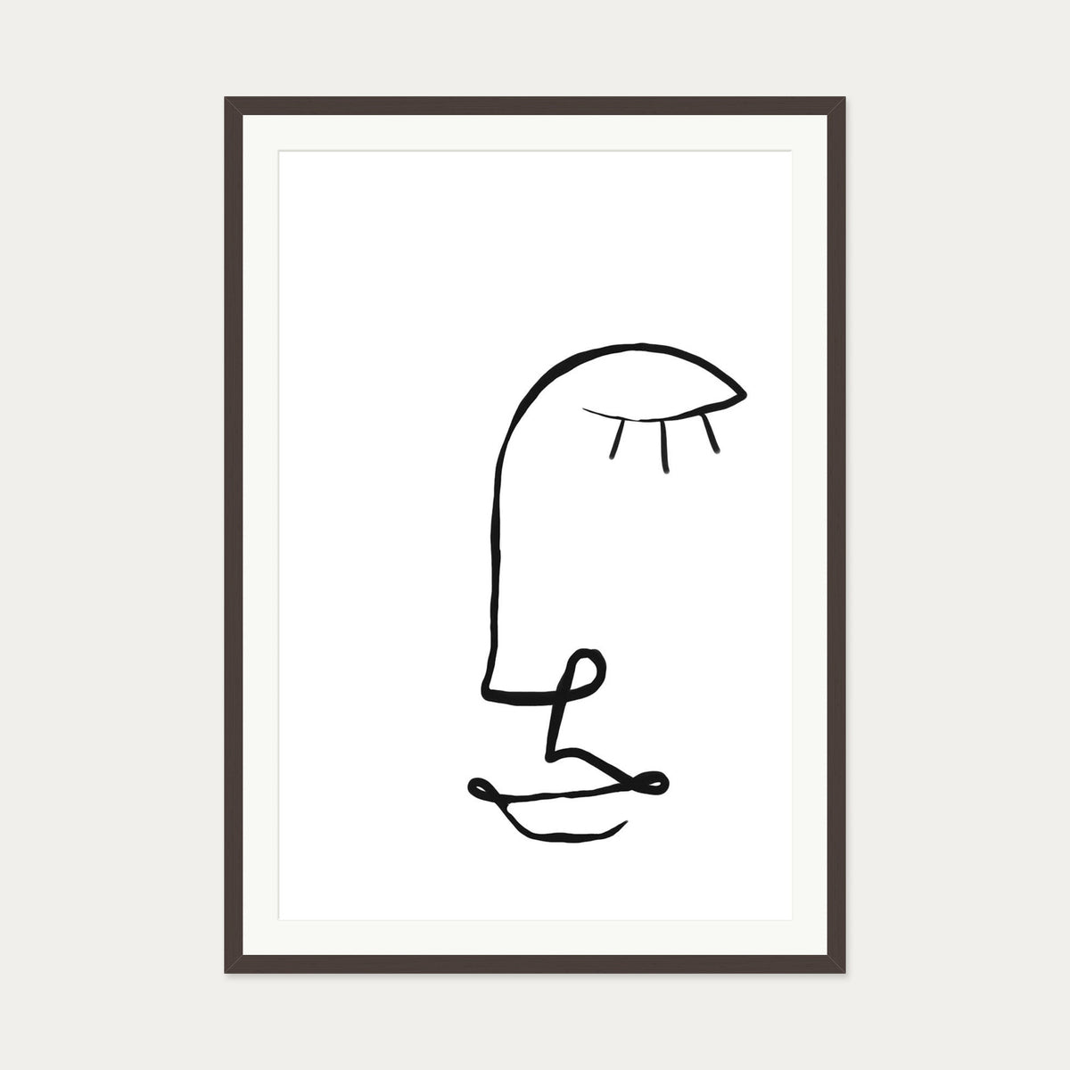 Face Line Drawing Art Print — 70 x 100 cm — Brown Frame