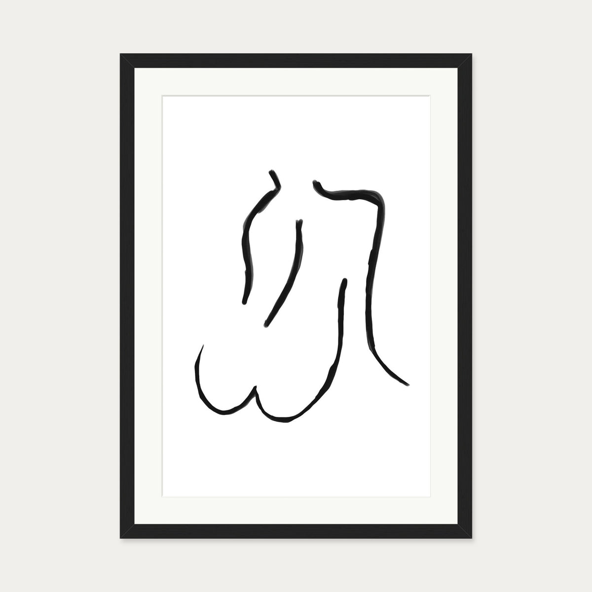 Nude Line Art Drawing Art Print — 50 x 70 cm — Black Frame