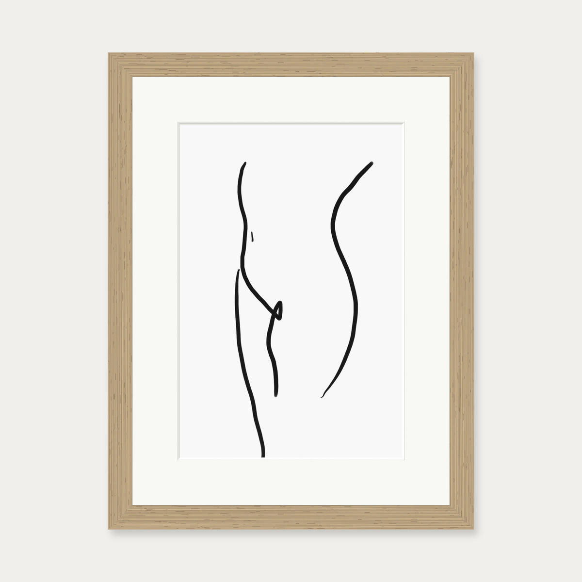 Body Line Drawing Art Print — 30 x 40 cm — Oak Frame
