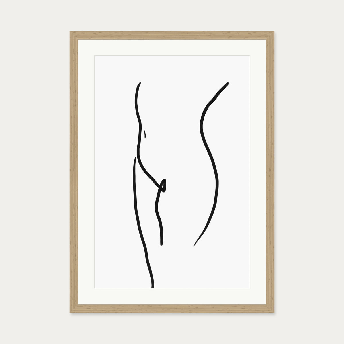 Body Line Drawing Art Print — 50 x 70 cm — Oak Frame