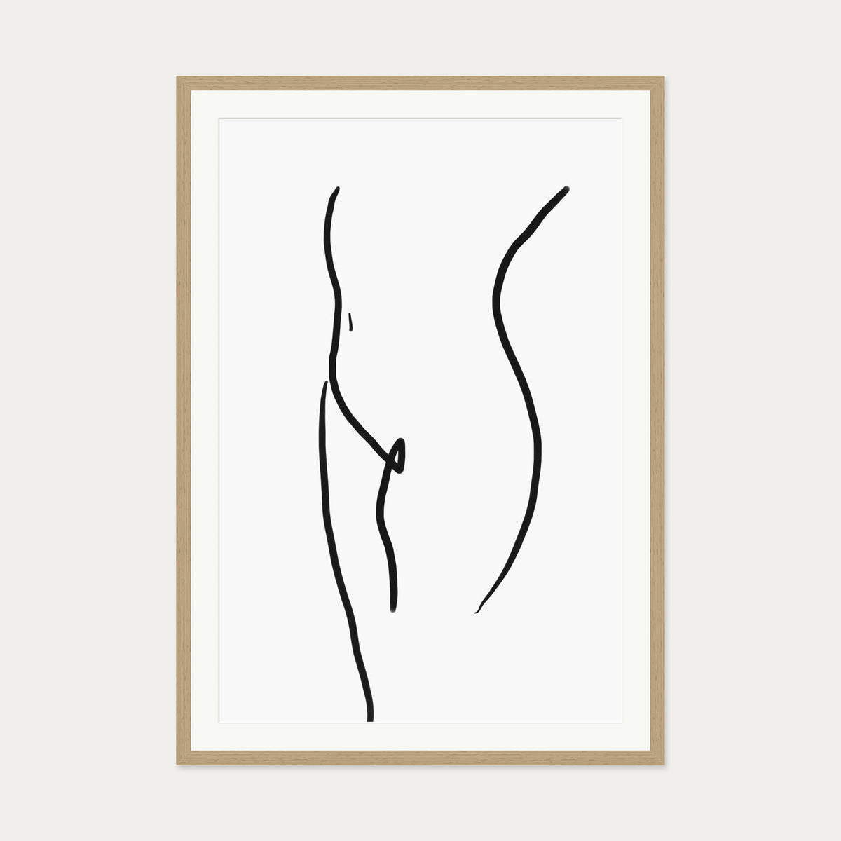 Body Line Drawing Art Print — 70 x 100 cm — Oak Frame