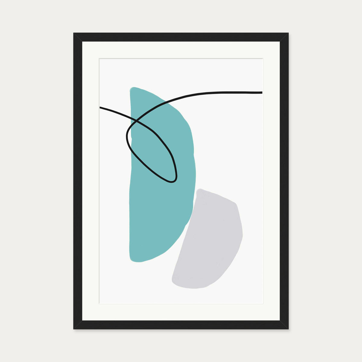 Abstract Line Teal Grey Art Print — 50 x 70 cm — Black Frame