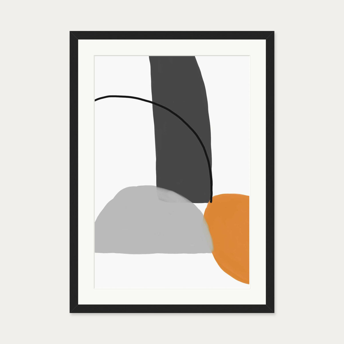 Abstract Line Orange Grey Art Print — 50 x 70 cm — Black Frame