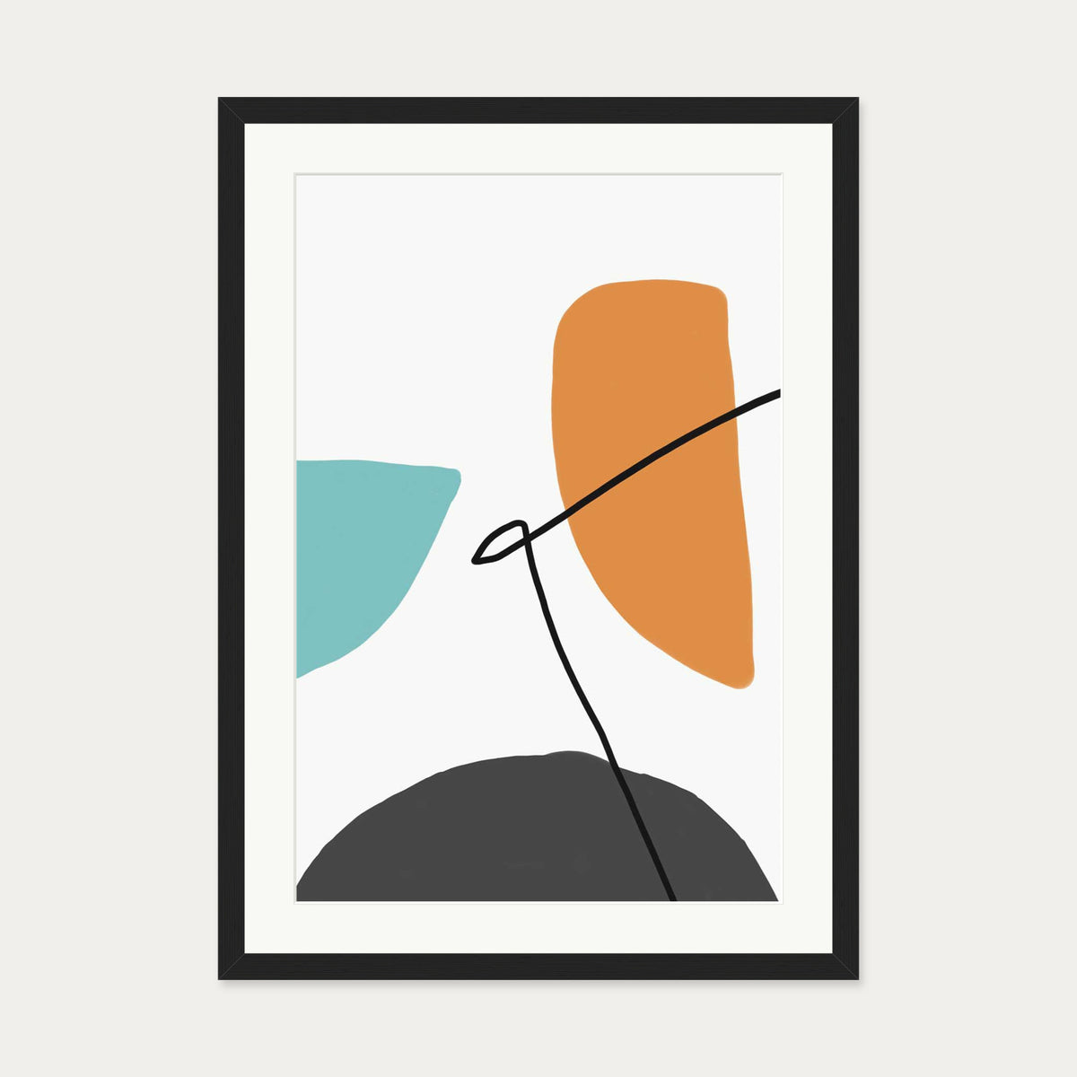 Abstract Line Orange Teal Grey Art Print — 50 x 70 cm — Black Frame