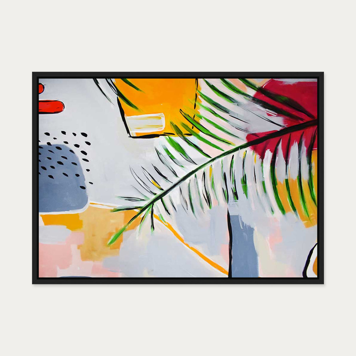 Botanical Abstract Leaf Canvas Art — 50 x 70 cm — Black Frame
