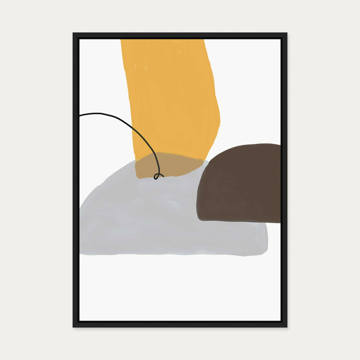 Mustard & Grey Abstract Canvas Art — 50 x 70 cm — Black Frame
