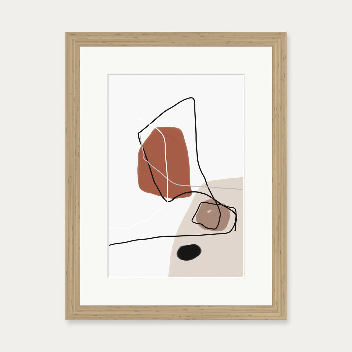 Burnt Orange Shapes Art Print — 30 x 40 cm — Oak Frame