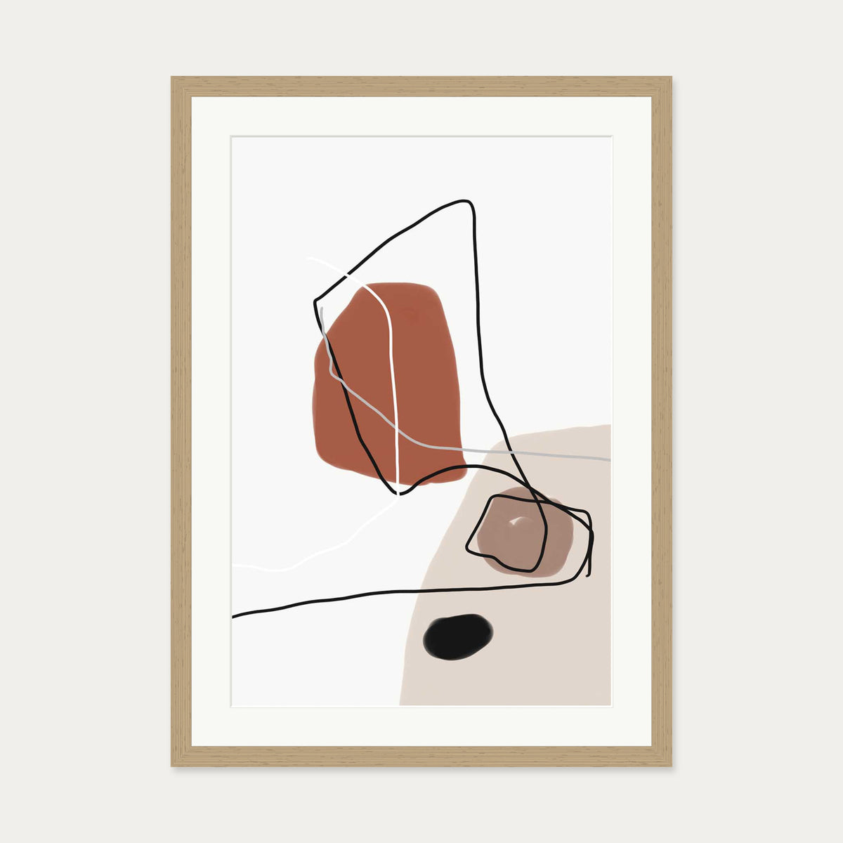 Burnt Orange Shapes Art Print — 50 x 70 cm — Oak Frame