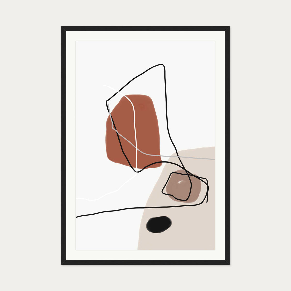Burnt Orange Shapes Art Print — 70 x 100 cm — Black Frame