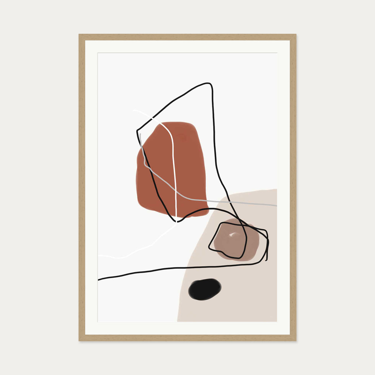 Burnt Orange Shapes Art Print — 70 x 100 cm — Oak Frame