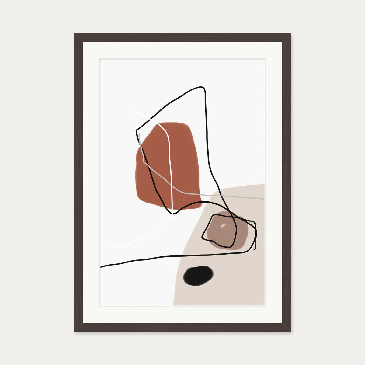 Burnt Orange Shapes Art Print — 50 x 70 cm — Brown Frame