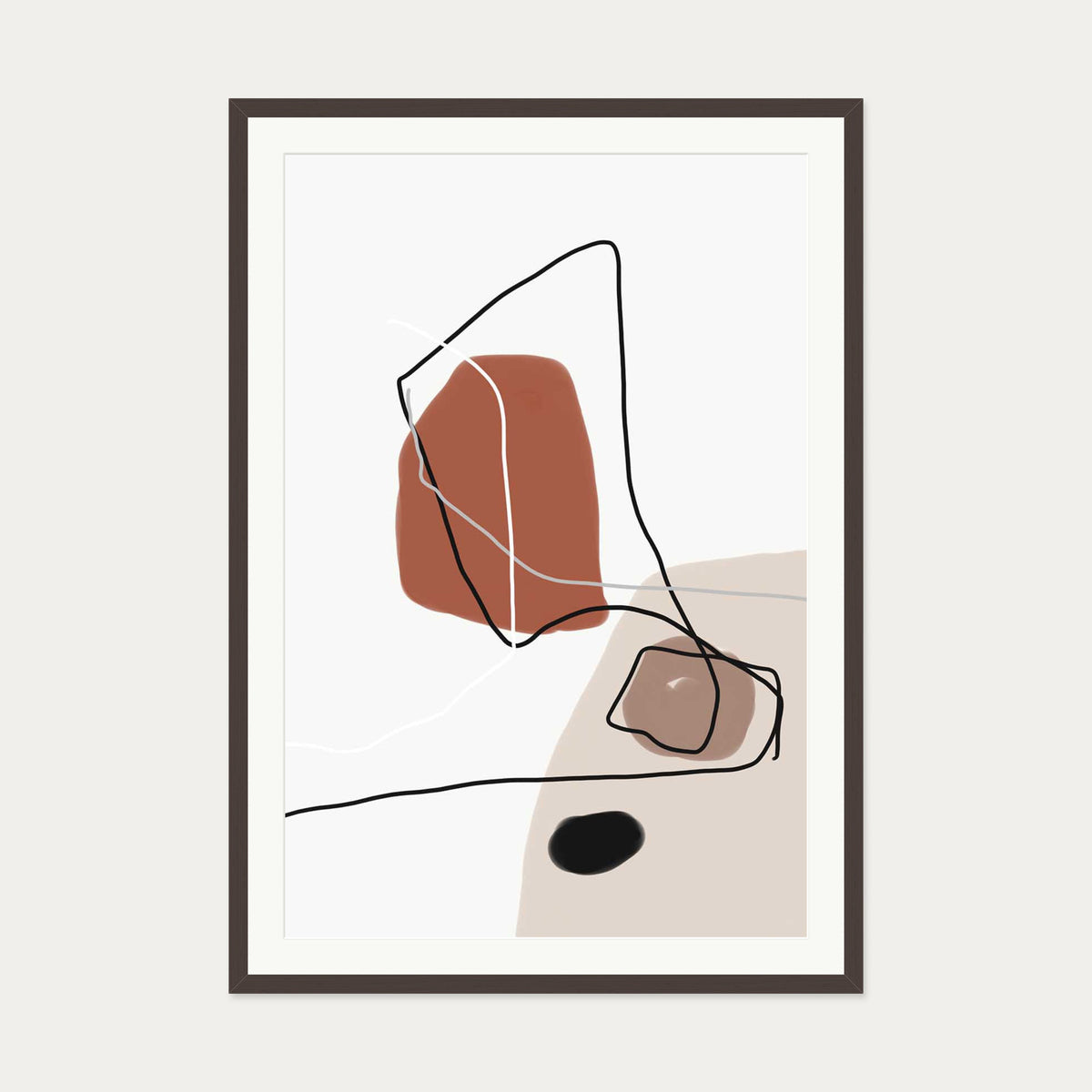 Burnt Orange Shapes Art Print — 70 x 100 cm — Brown Frame