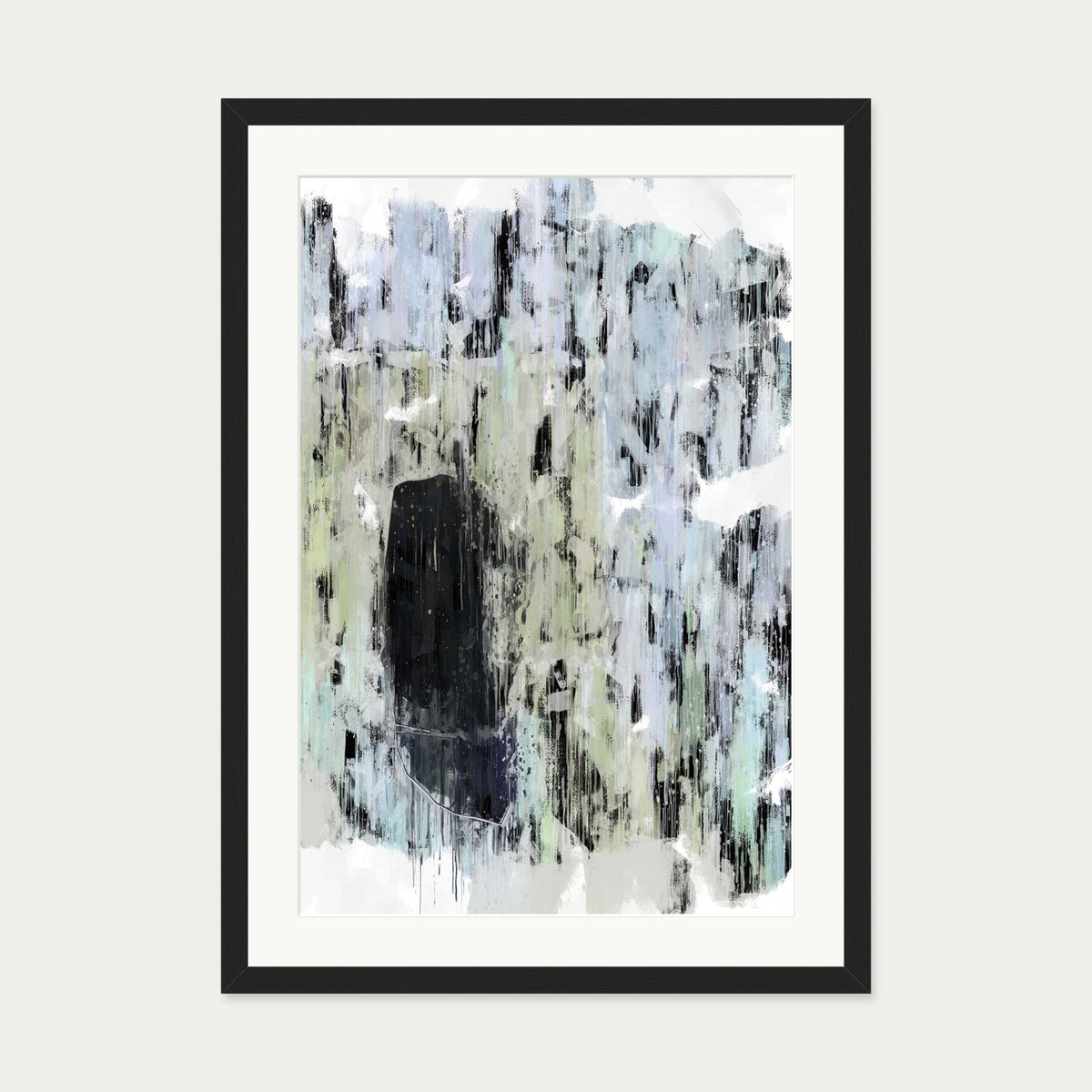 Black Abstract Texture Art Print — 50 x 70 cm — Black Frame