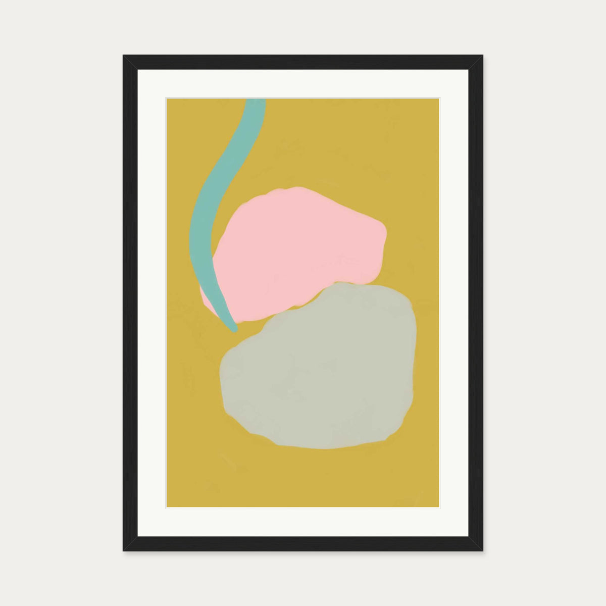 Mustard Abstract Shapes Art Print — 50 x 70 cm — Black Frame