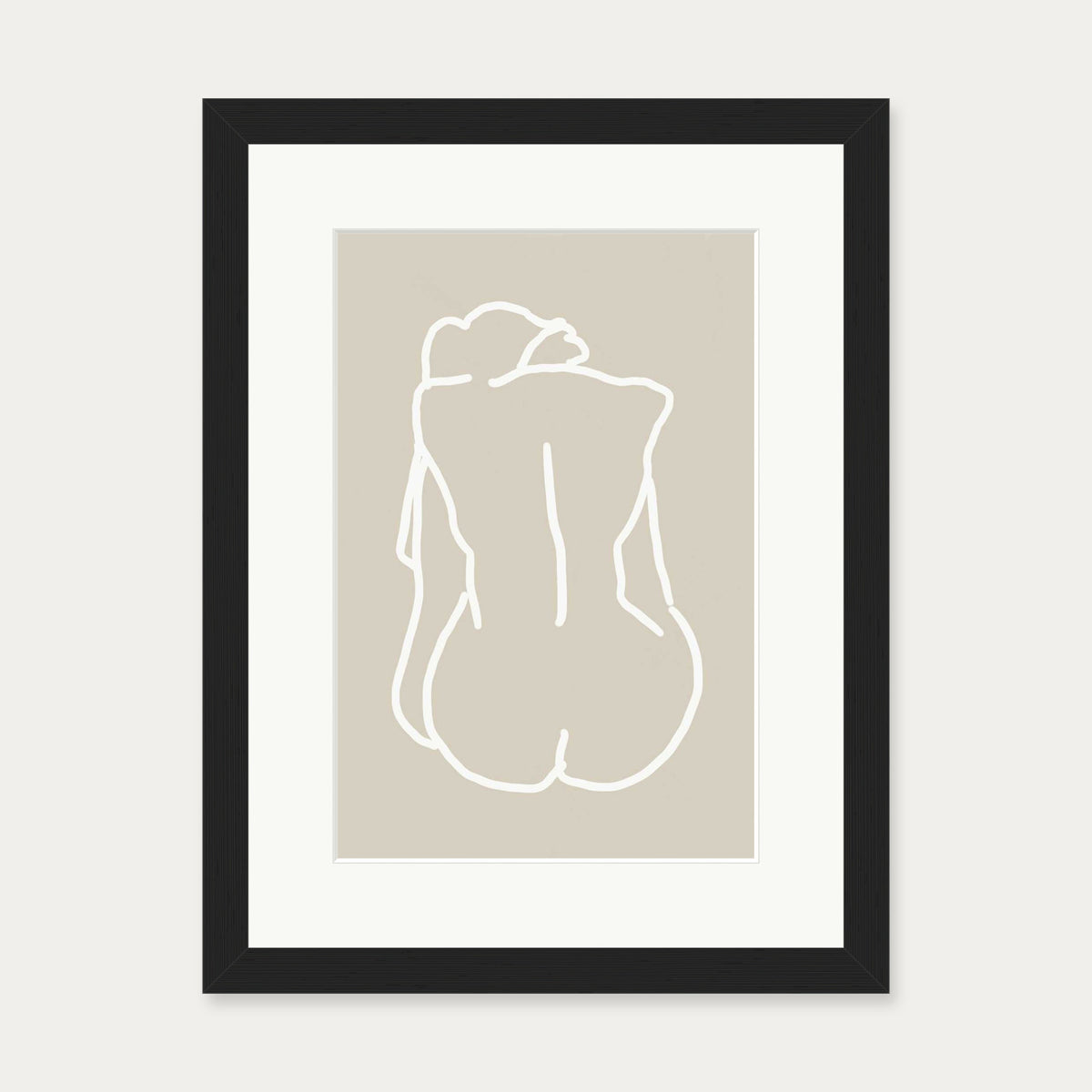 Nude Back Hand-Drawn Art Print — 30 x 40 cm — Black Frame