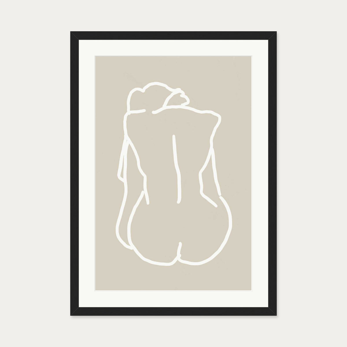Nude Back Hand-Drawn Art Print — 50 x 70 cm — Black Frame