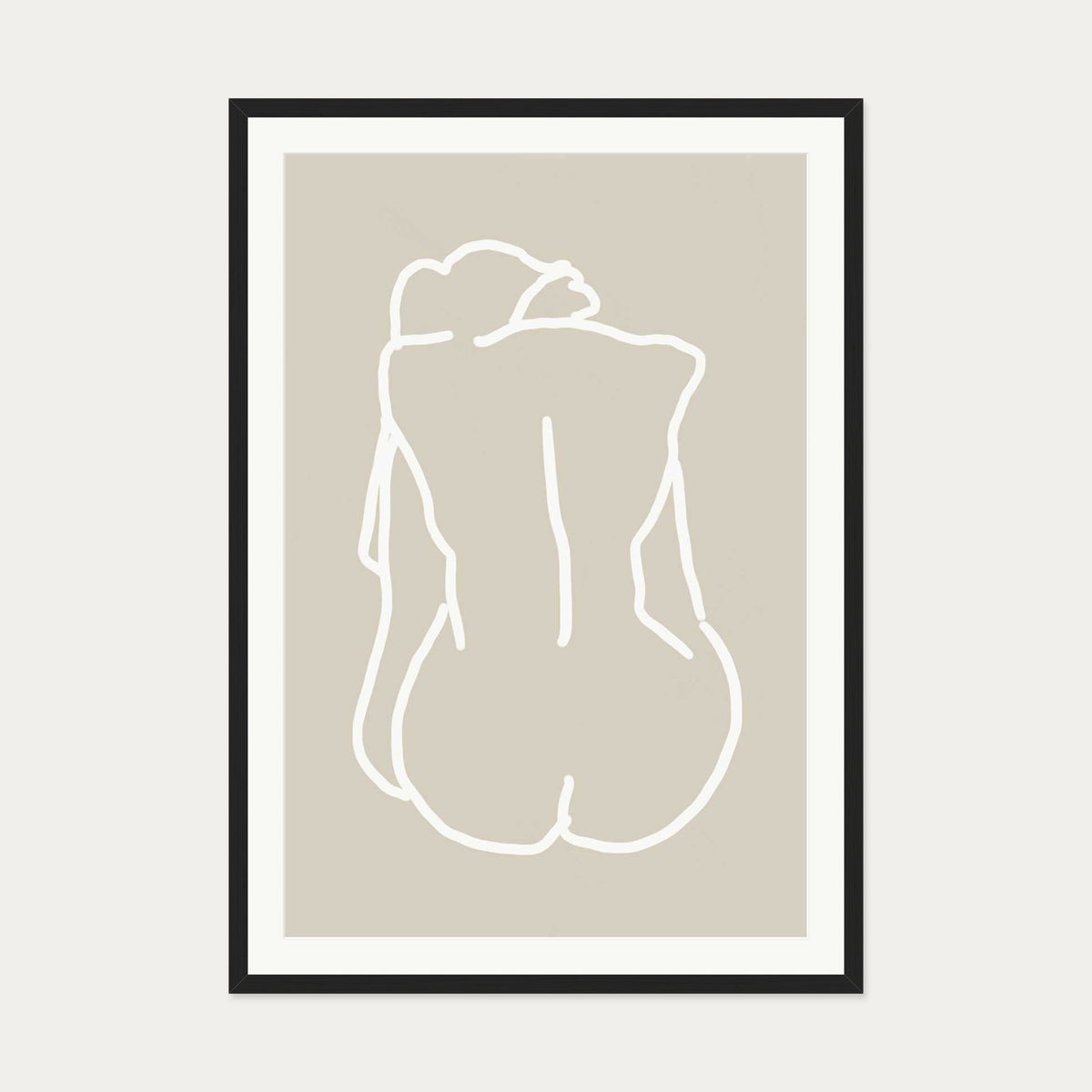 Nude Back Hand-Drawn Art Print — 70 x 100 cm — Black Frame