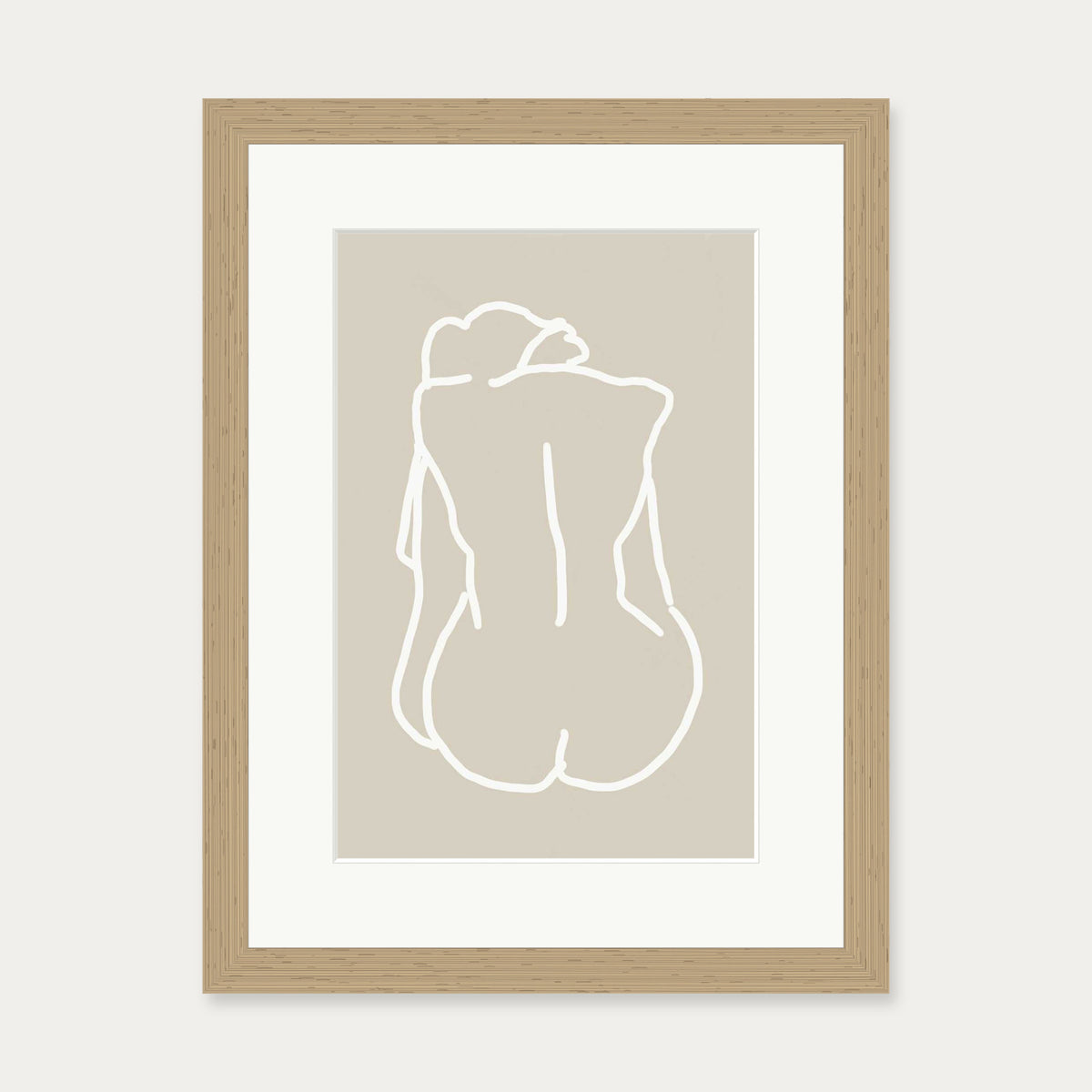 Nude Back Hand-Drawn Art Print — 30 x 40 cm — Oak Frame