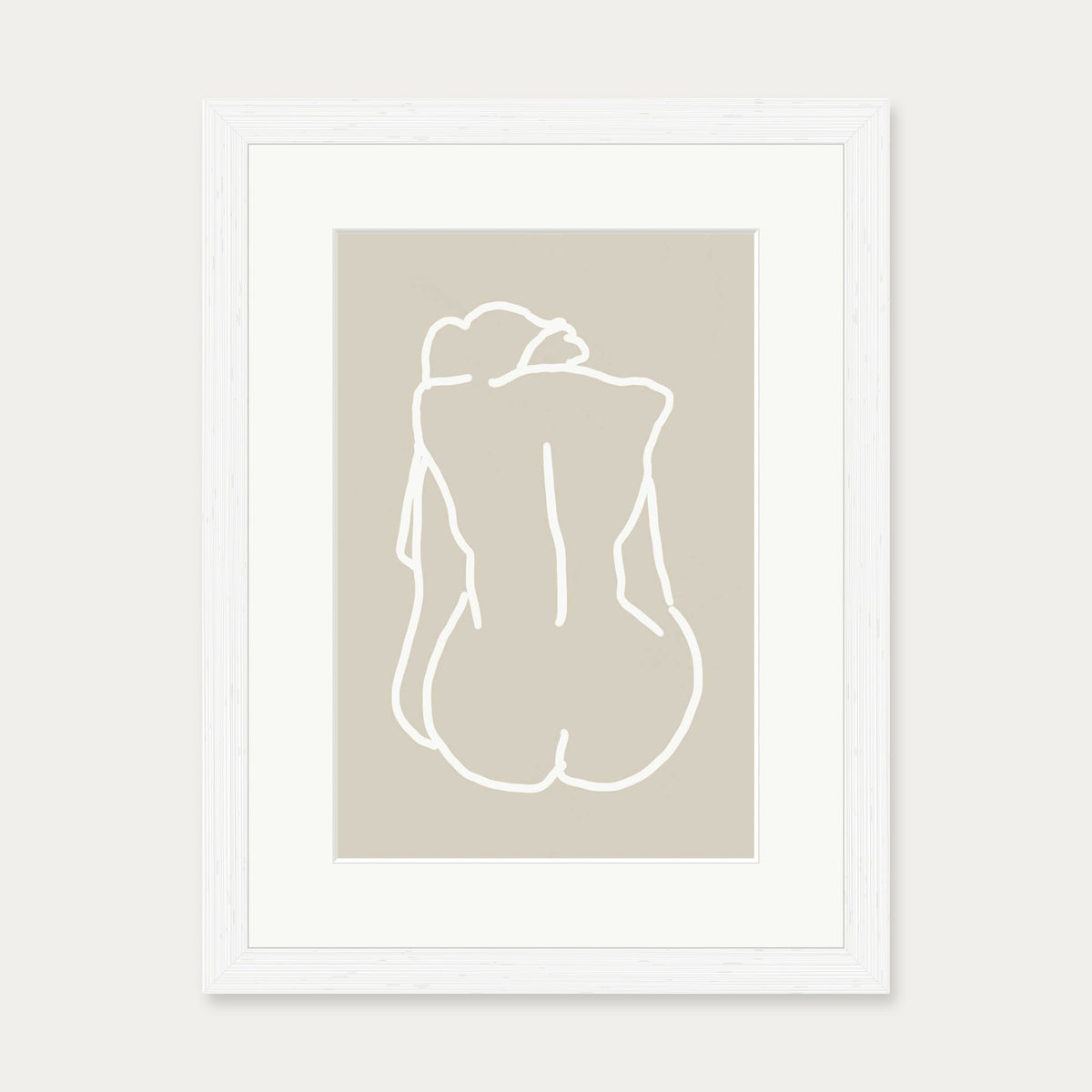 Nude Back Hand-Drawn Art Print — 30 x 40 cm — White Frame