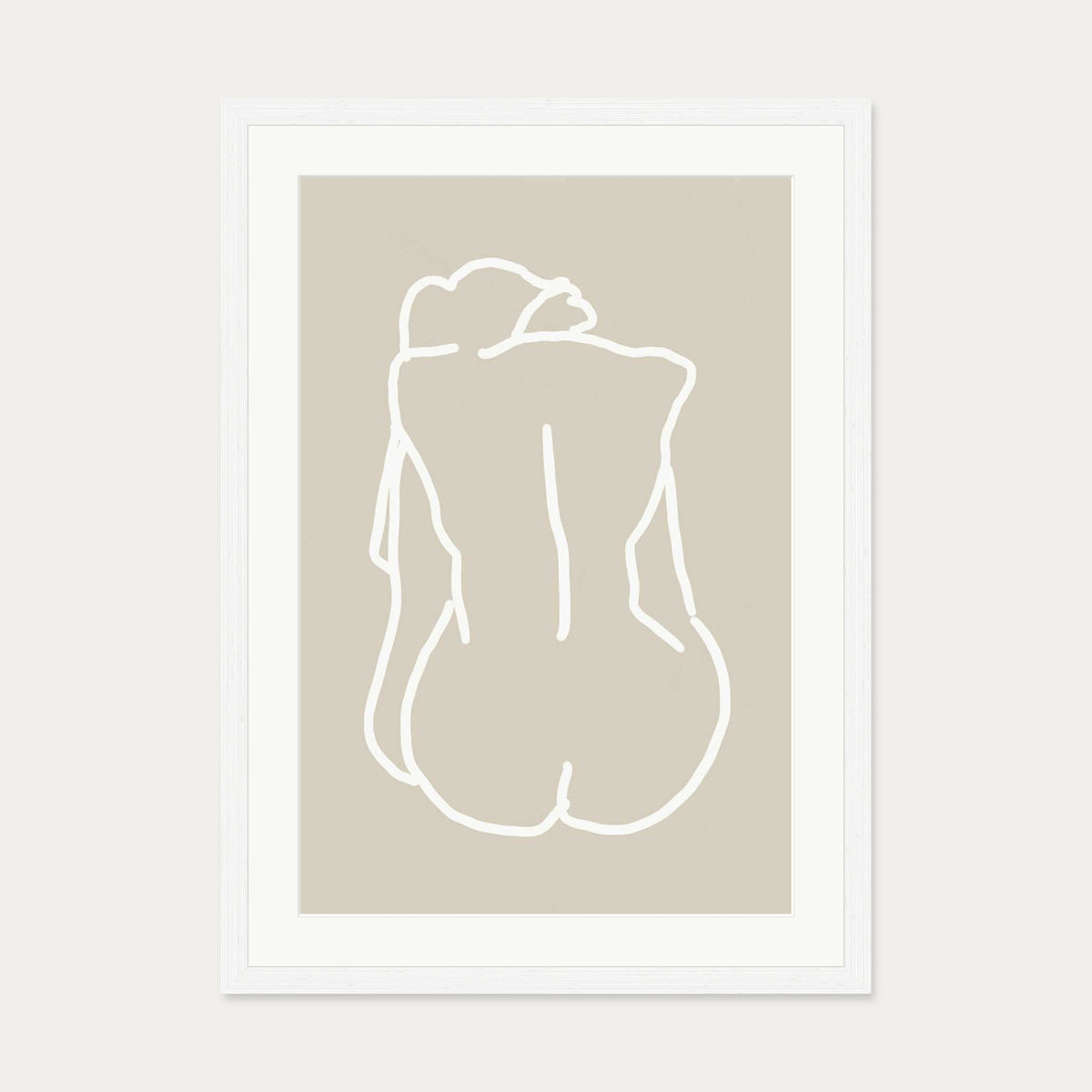 Nude Back Hand-Drawn Art Print — 50 x 70 cm — White Frame