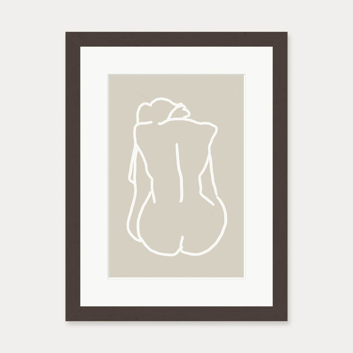 Nude Back Hand-Drawn Art Print — 30 x 40 cm — Brown Frame